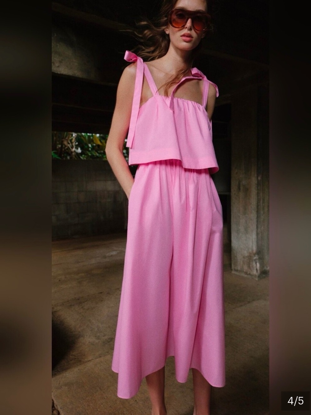 NWT Zara Women’s Poplin TIE MIDI Dress Pink Tie-Shoulder Small